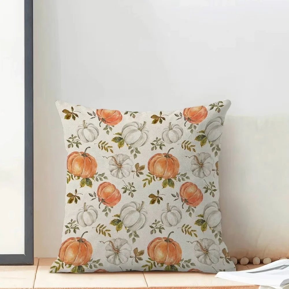 Fall Pumpkin Pillow Covers Set of 2 16x16 Linen Autumn Harvest NWOT